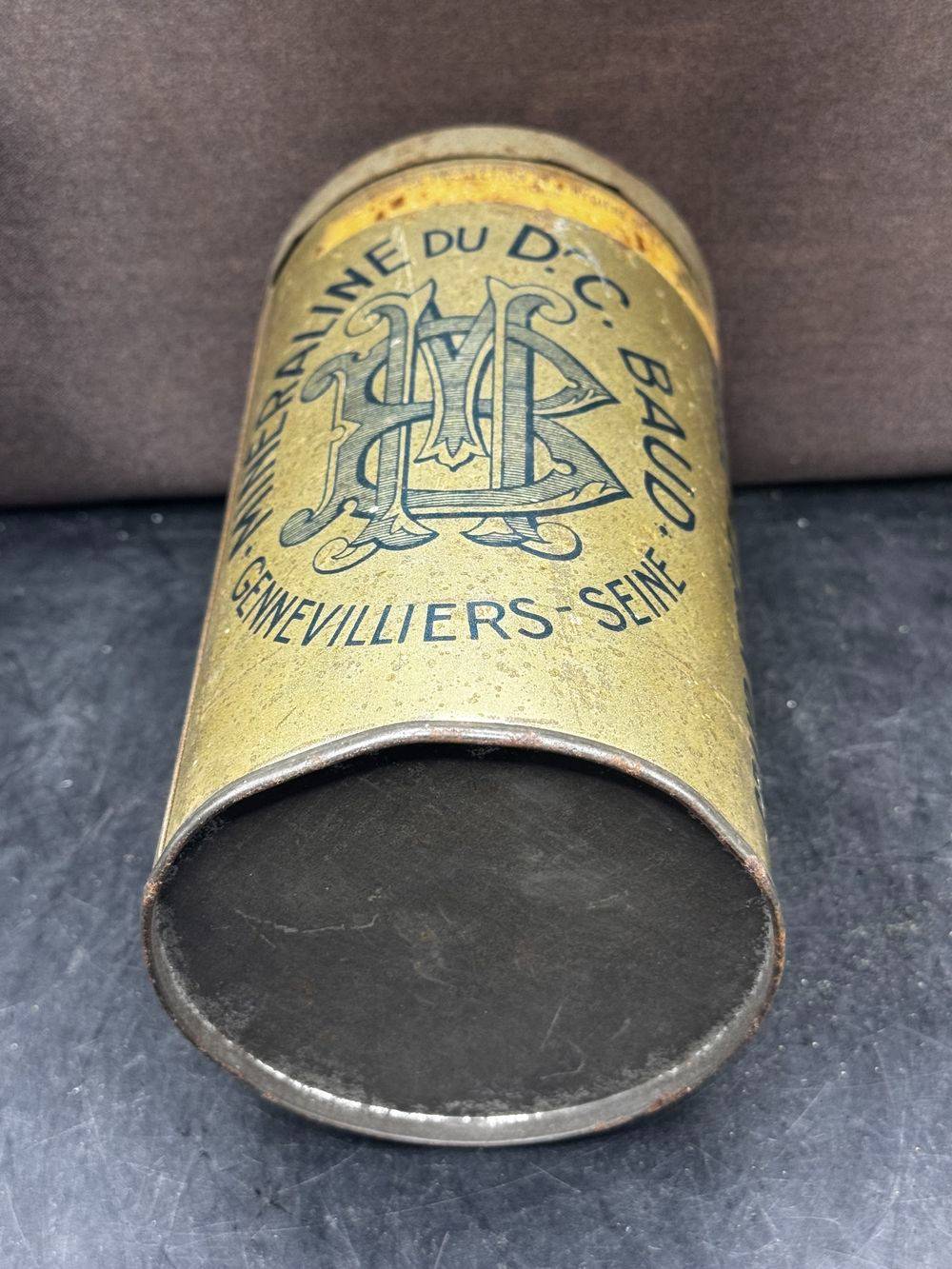 Ancienne boite cylindrique publicitaire en métal/tôle lithographiée - Minéraline du Docteur C. Baud - Gennevilliers - Déco - Collection - France – Image 7