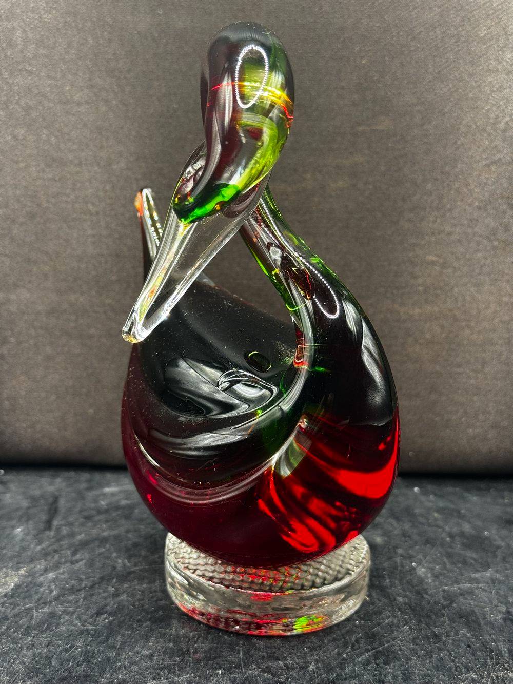 Canard / Cygne en verre soufflé de Murano - Italie - Des années 70 - Rouge et vert - Collection - Décoration – Image 3