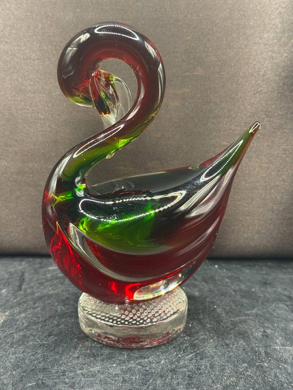 Canard / Cygne en verre soufflé de Murano - Italie - Des années 70 - Rouge et vert - Collection - Décoration – Image 4