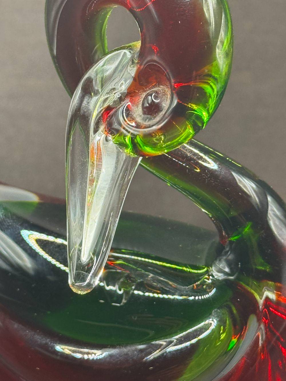 Canard / Cygne en verre soufflé de Murano - Italie - Des années 70 - Rouge et vert - Collection - Décoration – Image 7