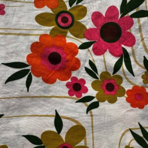 Incroyable et introuvable tissu original des années 1960/70 - Modèle Claudia de la maison Urgé Paris - Fleurs - Orange, vert, jaune, rose - 100% Coton - Grande dimension - Décoration - Rideau - Ameublement