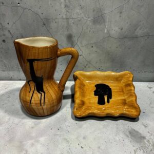 Joli lot d'un pot et d'un cendrier en céramique à décor « faux bois » attribués aux ateliers de Grandjean-Jourdan à Vallauris (l'un est estampillé) - Des années 50-60 - Collection - Décoration