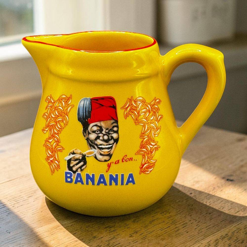 Rare Pot à lait publicitaire en faïence - Banania - Liseré rouge - Collection - Décoration