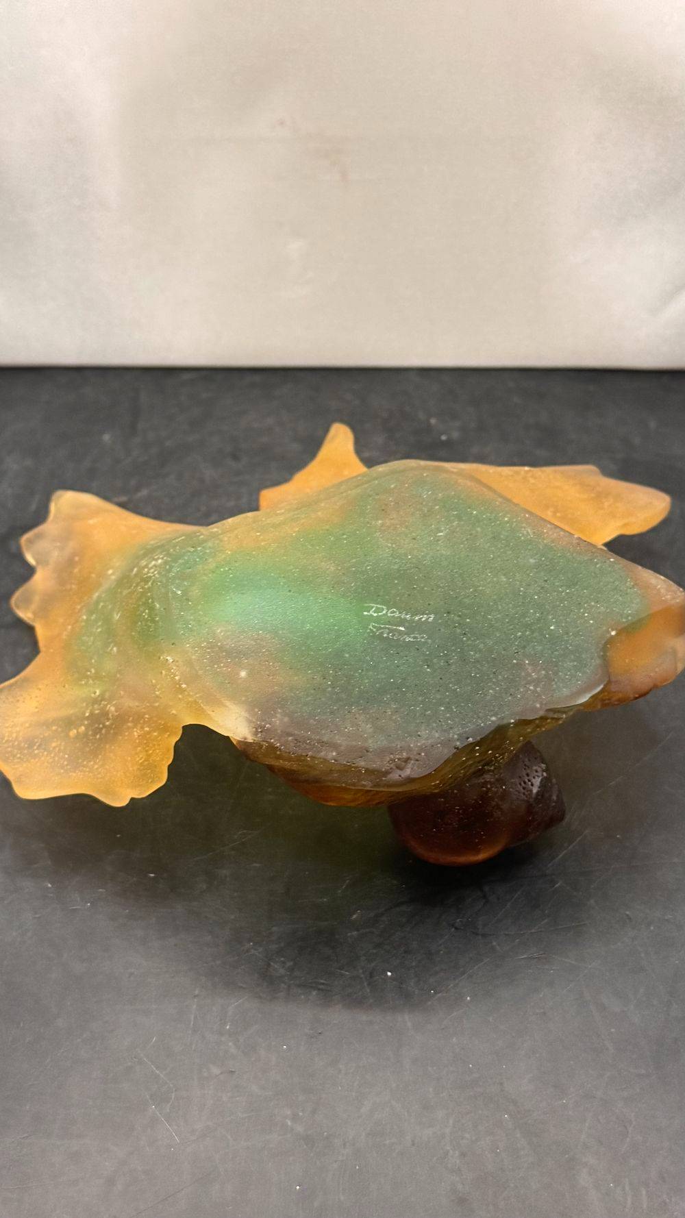 Maison Daum France - Rare Vide-poche en pâte de cristal marbré - vert et brun - Représentant deux escargots sur une feuille - Style Art Nouveau de l'École de Nancy - Signé - Des années 70/80 - Collection - Décoration - Vintage – Image 10