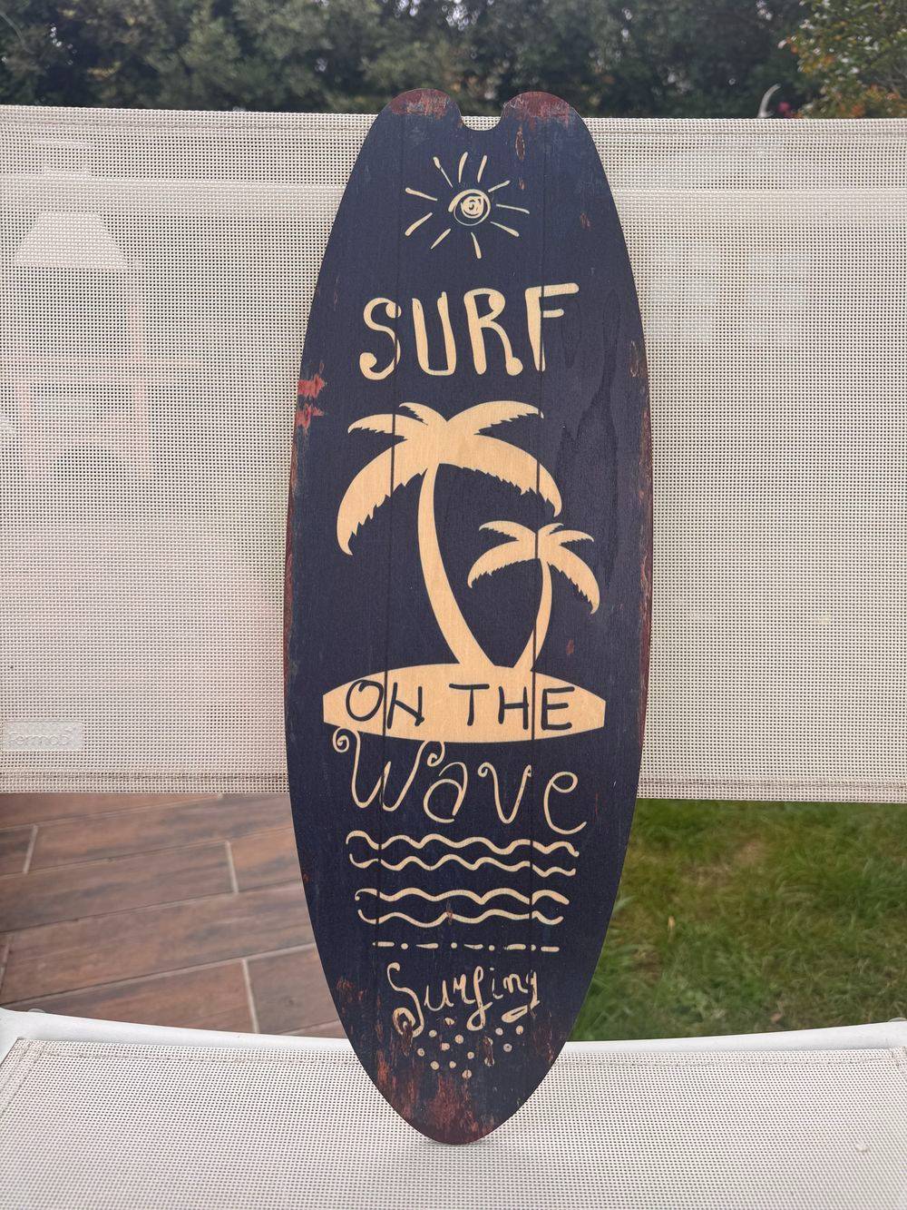 Plaque Planche surf bois "On the wave" - Décoration - Surfing - Collection