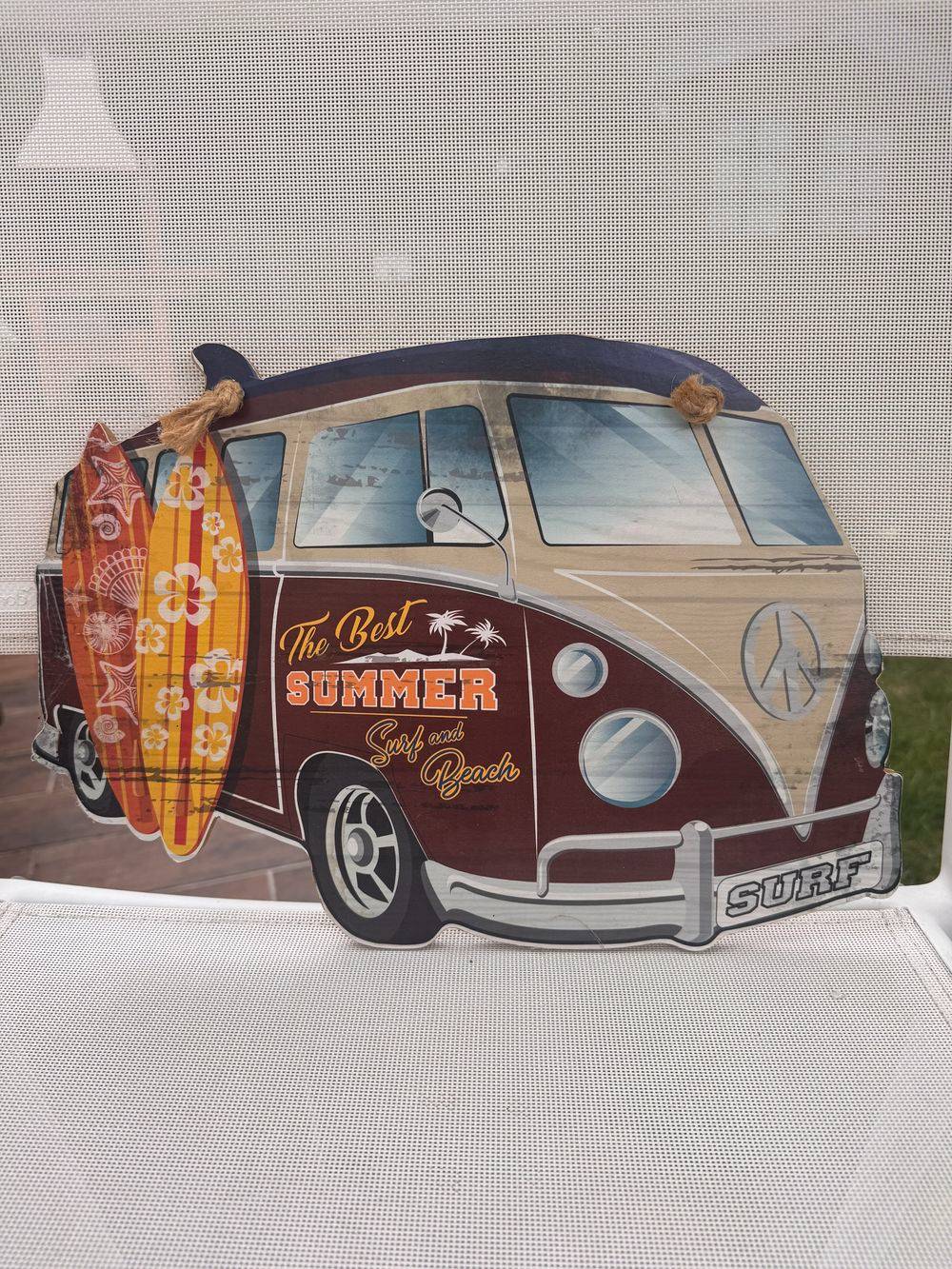 Plaque Surf en bois "Surf and beach" - Van - Combi - Décoration - Surfing - Collection