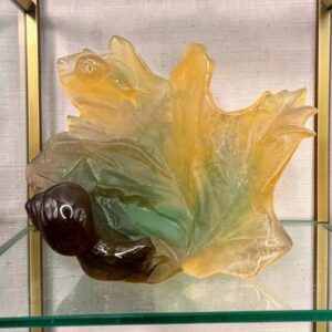 Maison Daum France - Rare Vide-poche en pâte de cristal marbré - vert et brun - Représentant deux escargots sur une feuille - Style Art Nouveau de l'École de Nancy - Signé - Des années 70/80 - Collection - Décoration - Vintage