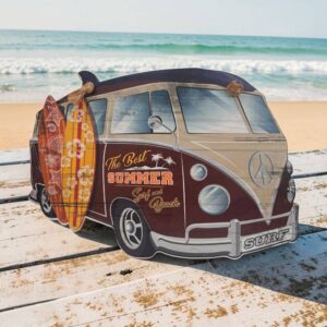 Plaque Surf en bois "Surf and beach" - Van - Combi - Décoration - Surfing - Collection