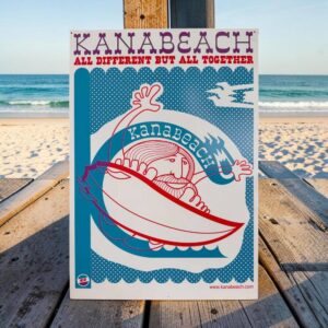 Rare plaque "Surf - Visuel publicitaire vintage de la marque bretonne de Surfwear KanaBeach avec le slogan All different but all together " en pvc - 37x50 - Décoration - Collection - Surfing - Beach - Waves