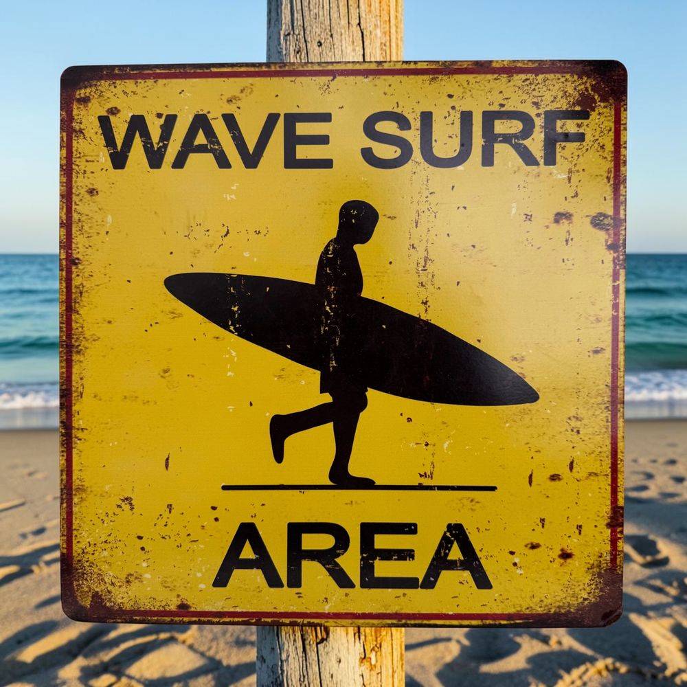 Plaque "Surf Wave Area" en métal - 30x30 - Décoration - Collection - Surfing