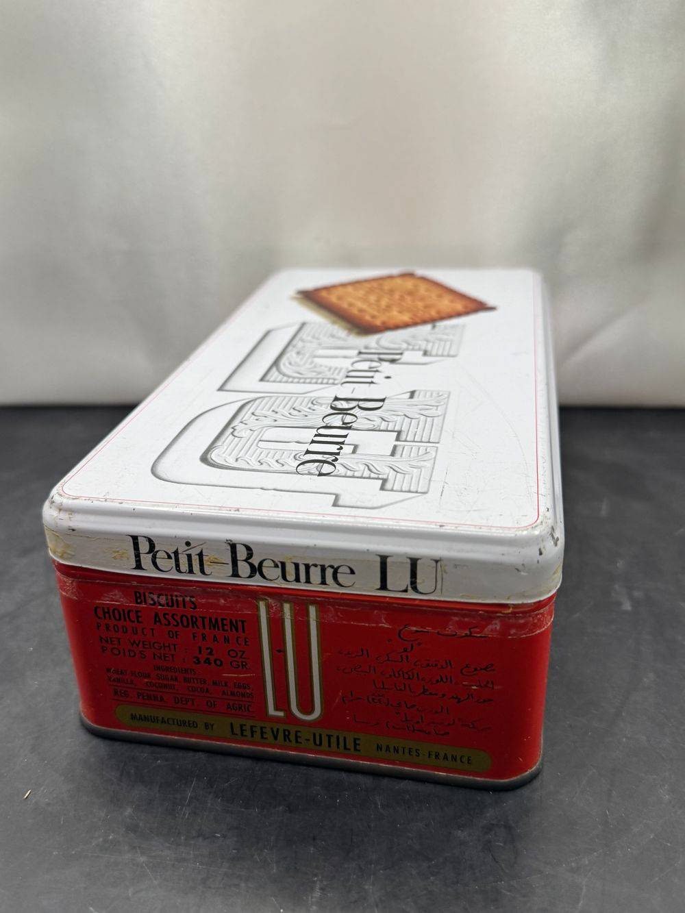 Ancienne boite à gâteaux publicitaire en métal/tôle - Petit beurre LU - Rouge et blanche - Déco - Collection - Rare – Image 3