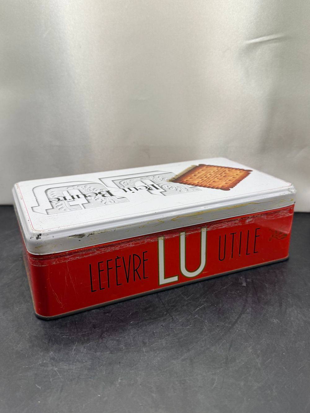 Ancienne boite à gâteaux publicitaire en métal/tôle - Petit beurre LU - Rouge et blanche - Déco - Collection - Rare – Image 4