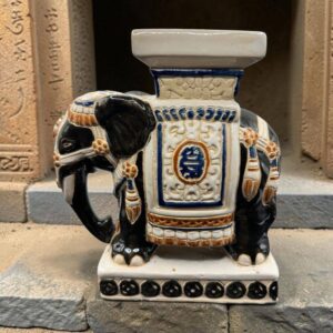 Ancienne sellette ou un support à plante en céramique émaillée représentant un éléphant - Asie - Chine - Blanc crème et marron foncé (rare) - Datant des années 70/80 - Collection - Décoration - Vintage